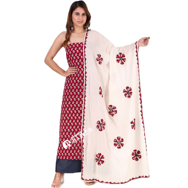 BARMER BAZAAR Ajrakh Print Salwar suit unstitched dress material 20 flower dupatta