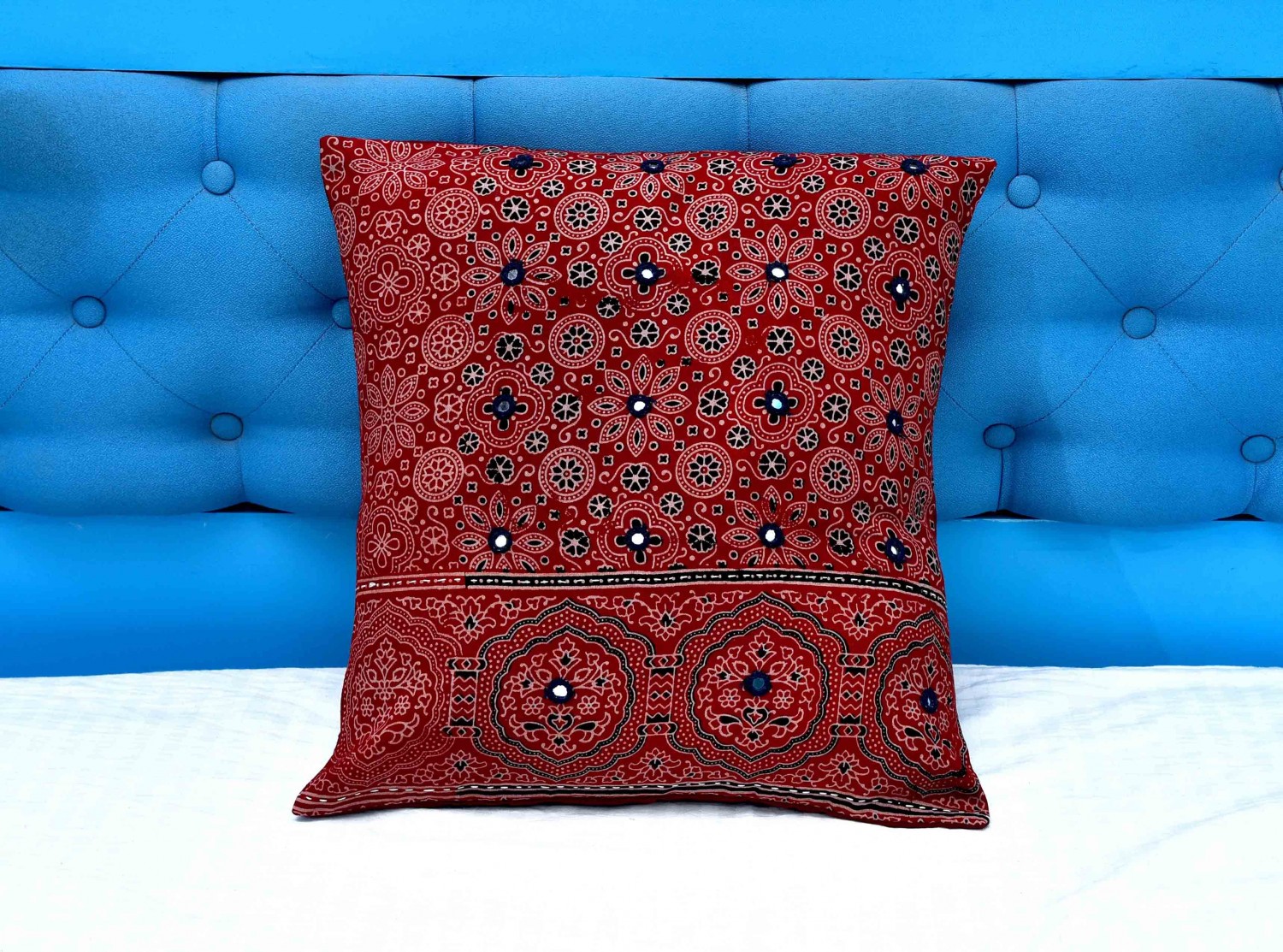 Barmer Print mirror work Cushion Cover