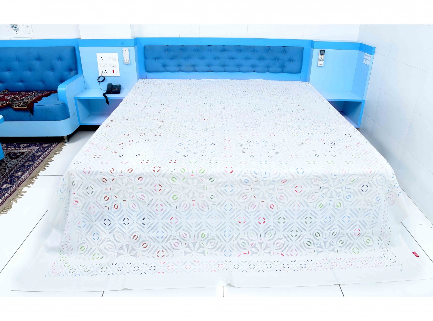 Applique Organdy Kantha Work Bed Cover